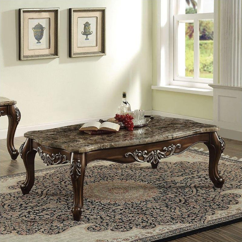 Simple Relax Rectangular Marble Top Coffee Table In Antique Oak Finish Wayfair Canada
